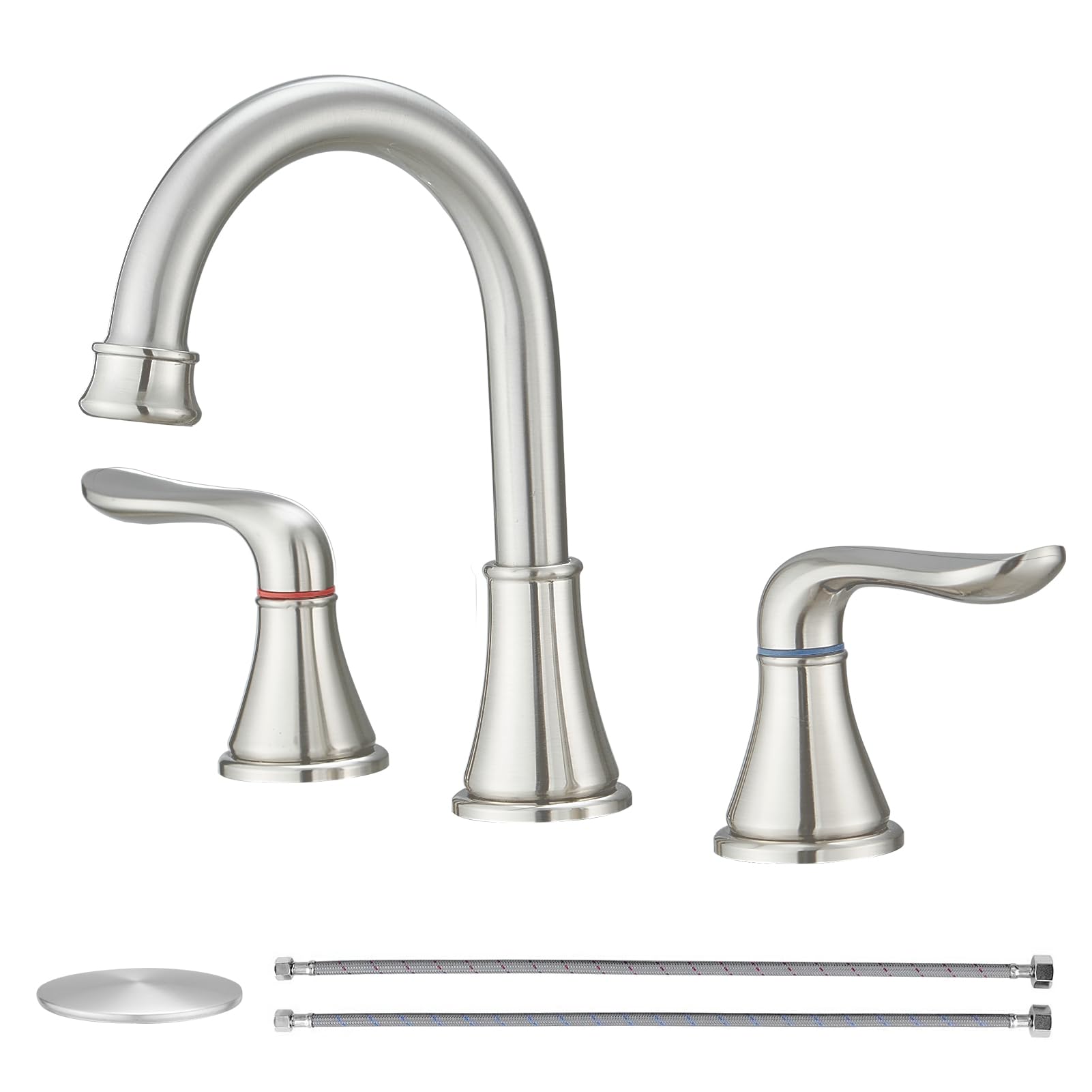 GENBONS Bathroom Sink Faucet Widespread 8 Inch Bathroom Faucets for Sink 3 Hole Brushed Nickel Double Handles Bathroom Faucets with Pop Up Drain and cUPC Faucet Supply Lines