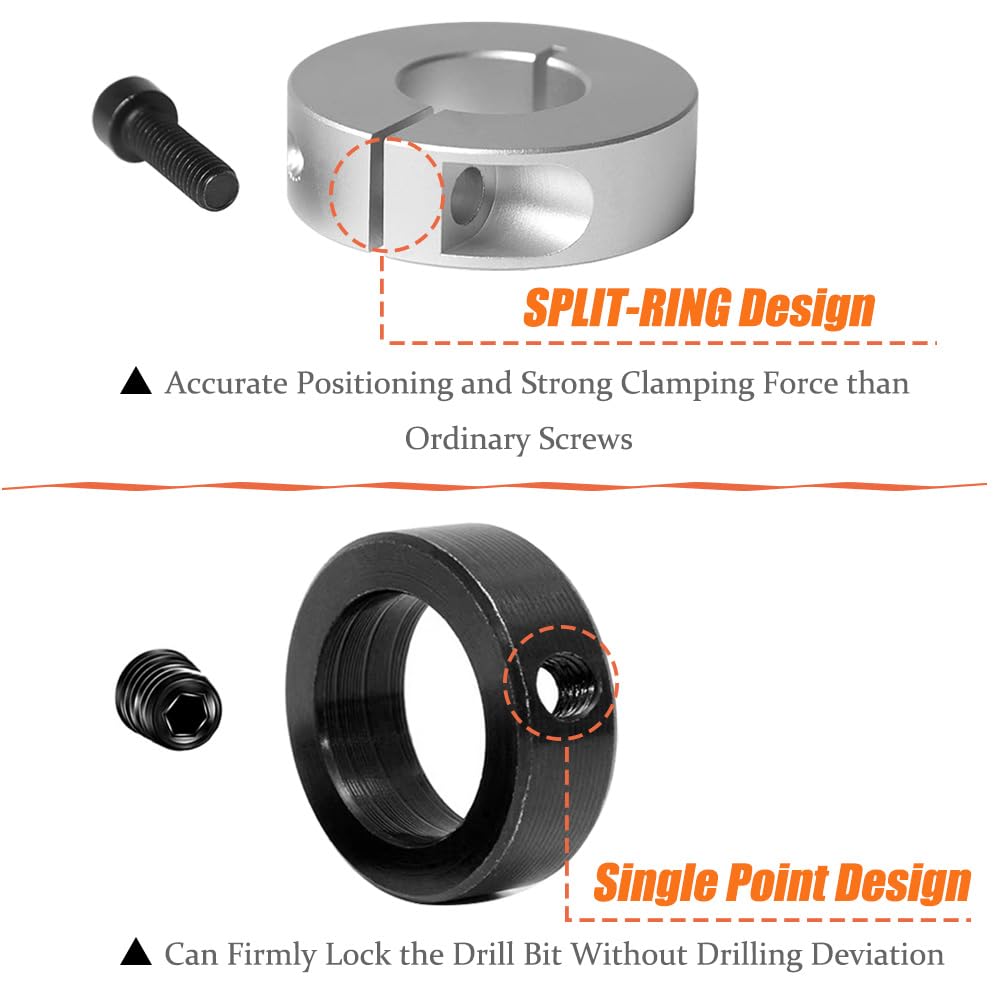 Saipe Drill Bit Stop Collar Split Ring Design Drill Bit Depth Stop Kit Includes 8pcs Imperial Sizes 1/8”- 1/2”and 8pcs Metric Sizes 3mm-16mm with Allen Wrench