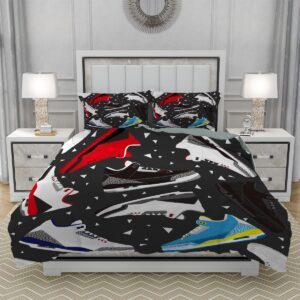 Basketball Shoes Duvet Cover Set Twin Size, Cool Teens Sports Retro Sneaker Bedding Set 3 Pieces Soft Microfiber Quilt Cover for Kids Boys Teens Room Decor, Comforter Cover with 2 Pillowcase