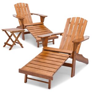 monibloom teak adirondack chair set with table & retractable ottoman, outdoor fir wood adirondack chairs with ottoman weather resistant, fire pit chair for deck, garden & backyard, 250 lbs capacity