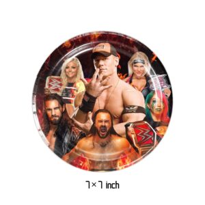 40Pcs Wrestling Party Supplies include 20 plates, 20 napkins for the Wrestling Birthday party Decoration