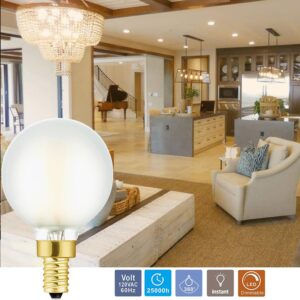 LEOOLS E12 Led Chandelier Light Bulb,Frosted G16.5 Type G Round Light Bulb,40 watt 400lm 3000k Soft White,Dimmable Led Globe Light Bulbs for Ceiling Fan,Scentsy,Vanity,Candelabra LED Light Bulbs 6 pcs