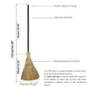 TTS For Home Vietnamese Straw Soft Black Broom for Cleaning with Long Handle Broom- Broom Decorative 9.45'' Width, 45.28" Length