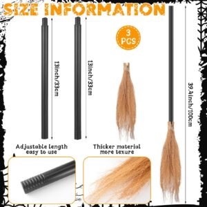 Panitay 6 Pieces Halloween Witch Broom Hat Set, Includes 3 Pcs Realistic Witch Brooms and 3 Pcs Black Witch Hats, Halloween Witch Accessories for Halloween Party Cosplay Props Costume Accessories