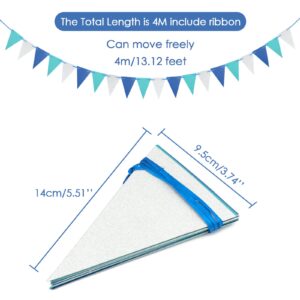 Anwyll Pennant Banner Flags,40Ft Triangle Banner Bunting Flags,Blue Silver Paper Pennant No-DIY for Graduation,Grand Opening,Party Celebrations,Wedding,Baby Shower Decoration,Indoor and Outdoor