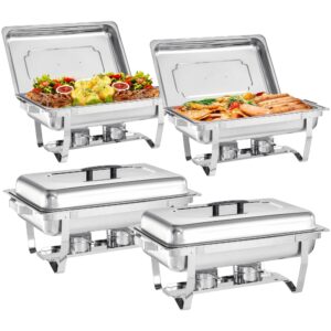 chafing dishes for buffet 4 pack, 9 quart stainless steel chafing dish buffet set with folding frame, food warmers for parties, catering supplies, banquets, and weddings