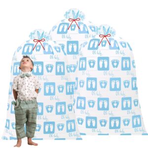 zonon 3 pieces 56'' extra large baby shower bags gift jumbo gender reveal storage gift wrapping bags oversized holiday plastic birthday gift bags for party favors gift wrap(blue footprint)