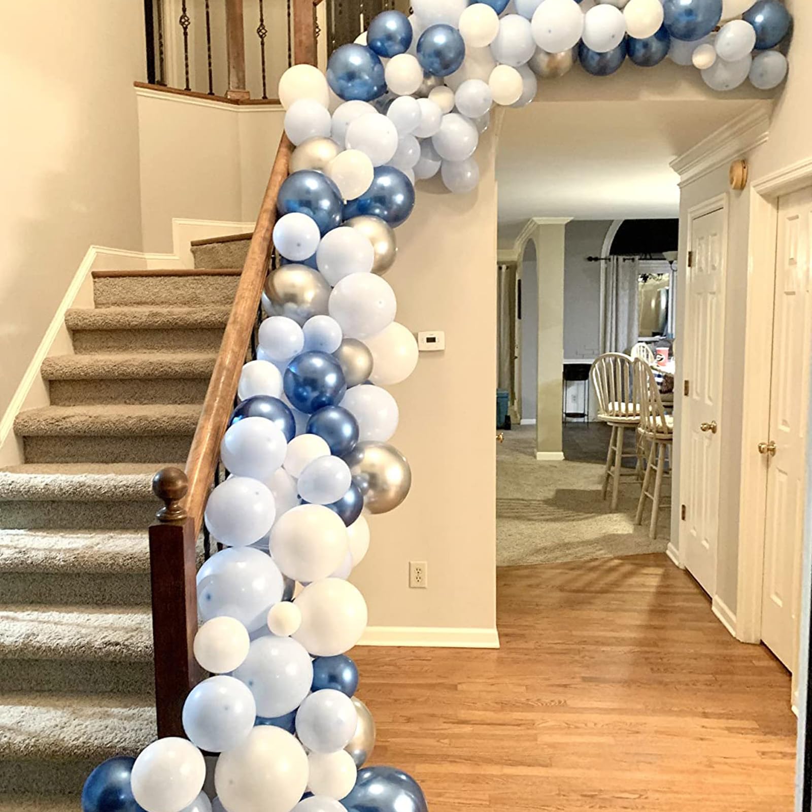 Metallic Blue Silver Balloons Garland Arch Kit, 117Pcs 18/12/10/5 Inch Chrome Blue Light Blue White Sliver Confetti Balloons for Baby Shower Birthday Wedding Graduation Party Decorations