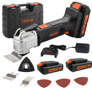 teeno oscillating tool, cordless oscillating multi-tool with 20v 2ah lithium-ion, 5000-18000 opm, 6 variable speed, 3.2° oscillation angle, for sawing, cutting, sanding (two battery)