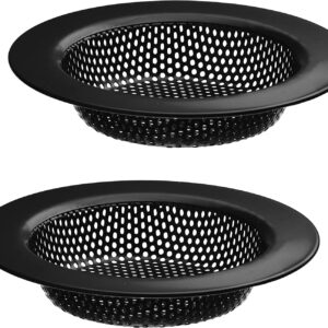 Black Kitchen Strainer Bathroom Sink Strainer, Stainless Steel Drain Filter, Prevent Clogging, 4.5 Inch/11cm Outer Diameter, Dishwasher Safe, Pack of 2