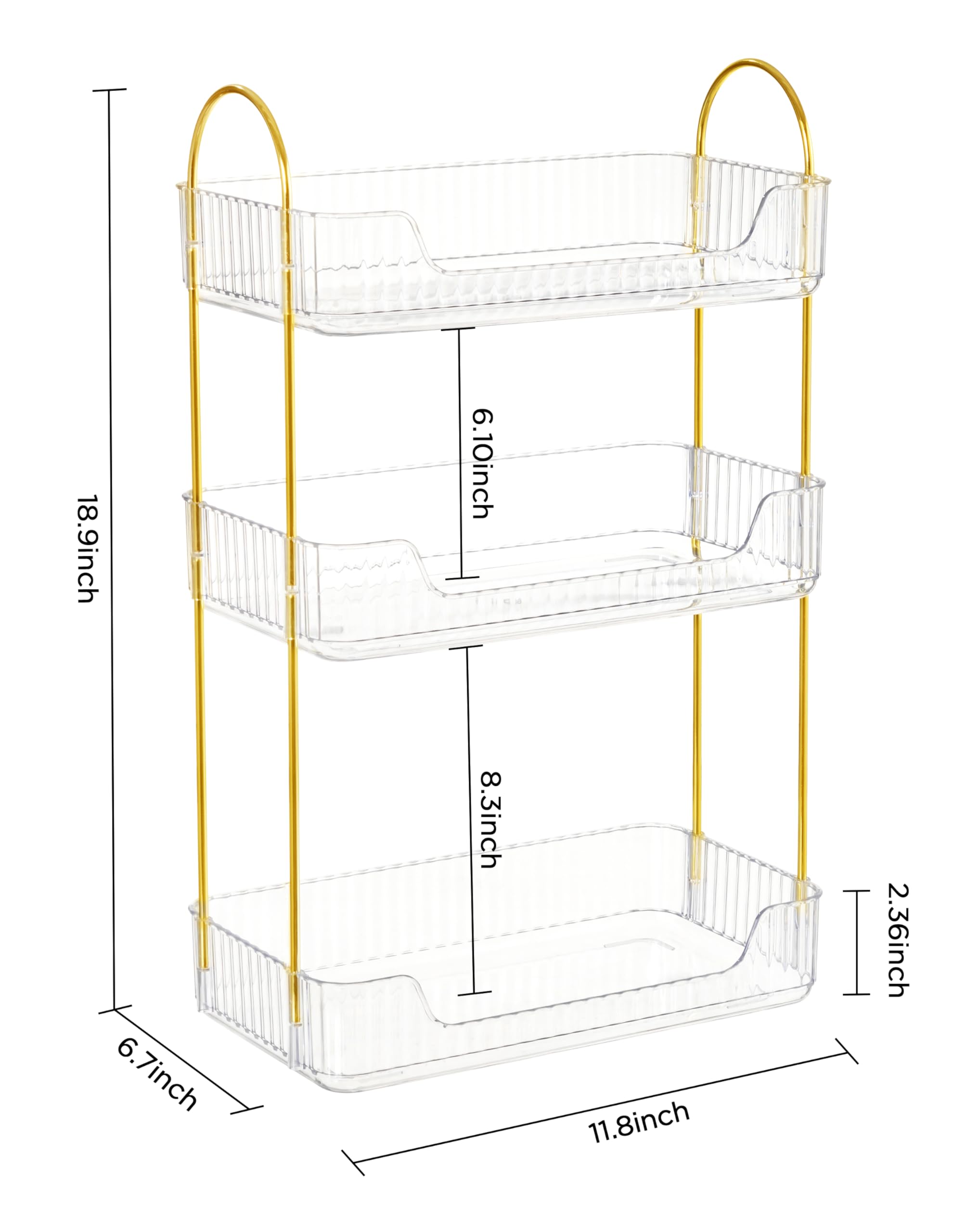 HBlife 3 Tier Bathroom Organizer Countertop, Makeup Organizer Perfume Tray Skincare Organizer for Bathroom, Dresser, Vanity, Clear