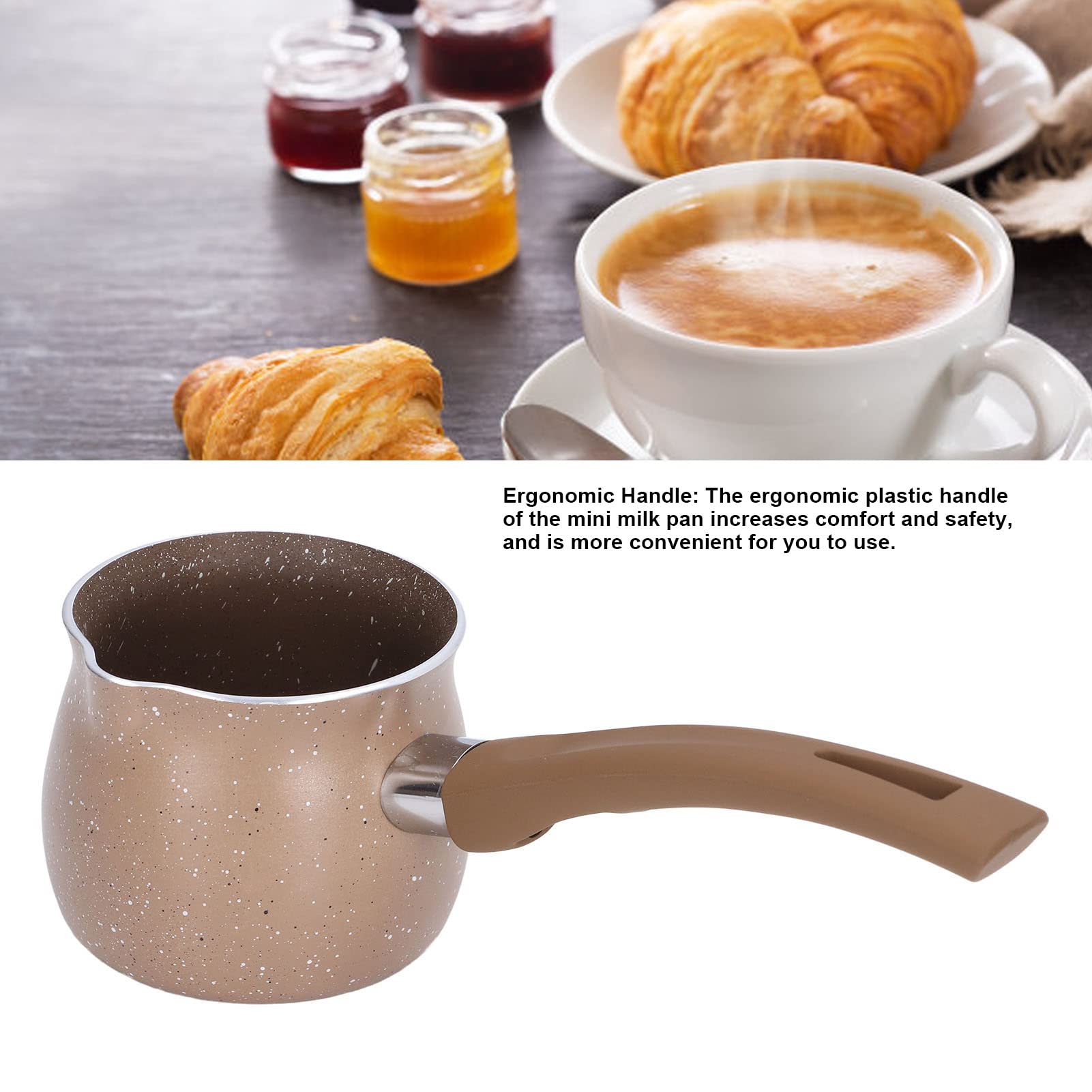 HYWHUYANG Nonstick Milk Pan, Mini Milk Coffee Pot, Lightweight Nonstick Butter Warmer Aluminum Alloy Cooking Pot with Single Handle for Heating Coffee Butter Chocolate Sauce Wine (Coffee colour)