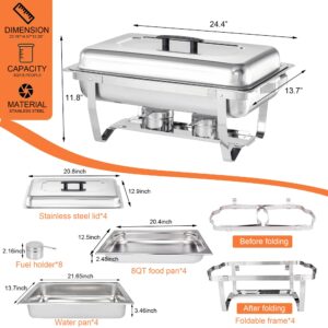 Chafing Dishes for Buffet 4 Pack, 9 Quart Stainless Steel Chafing Dish Buffet Set with Folding Frame, Food Warmers for Parties, Catering Supplies, Banquets, and Weddings