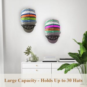 Homesweet 2-Pack Hat Racks for Wall Closet, Compact Hat Organizer for Baseball Caps, Hat Storage Wall Closet for 30 Baseball Caps, Space Saver, Metal (Spider Net, Black)