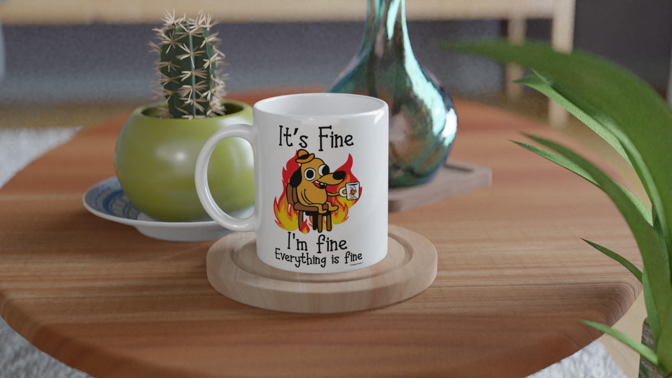 P Design House It's Fine Funny Coffee Mug, Funny Gifts for Women and Men. 11oz Coffe Cup (White)