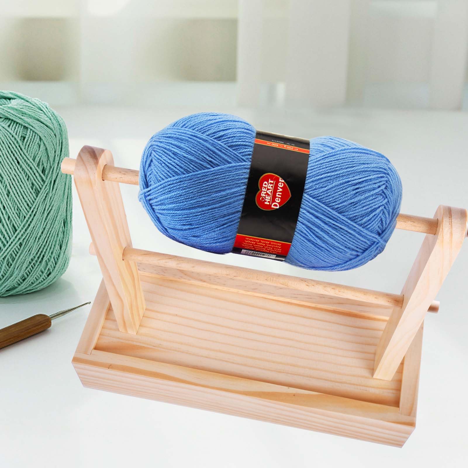 Hgfunlux Yarn Holder Dispenser for Crocheting,Crochet Yarn Holder with Storage Box,Twizzter Portable Yarn Holder,Yarn Holder for Crocheting,Handmade Wood Yarn Dispenser,Yarn Ball Holder