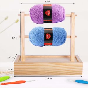 Hgfunlux Yarn Holder Dispenser for Crocheting,Crochet Yarn Holder with Storage Box,Twizzter Portable Yarn Holder,Yarn Holder for Crocheting,Handmade Wood Yarn Dispenser,Yarn Ball Holder