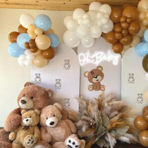 Blue and Brown Party Balloons, 50pcs 12 Inch Brown Blue White Blush Latex Balloons Blue Brown Neutral Balloons for Gender Reveal Wedding Birthday Baby Shower Graduation Bear Party Decoration