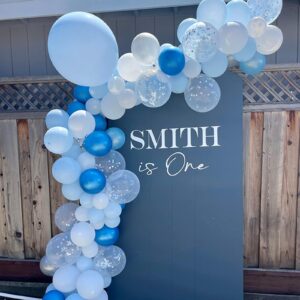 Metallic Blue Silver Balloons Garland Arch Kit, 117Pcs 18/12/10/5 Inch Chrome Blue Light Blue White Sliver Confetti Balloons for Baby Shower Birthday Wedding Graduation Party Decorations