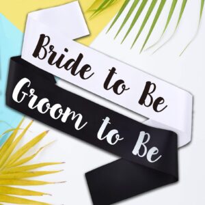 MUMUNN 2 PCS Bride to Be and Groom to Be Sash, Black & White Bachelorette Sashes for Bridal Shower Bachelorette Party Engagement Gifts