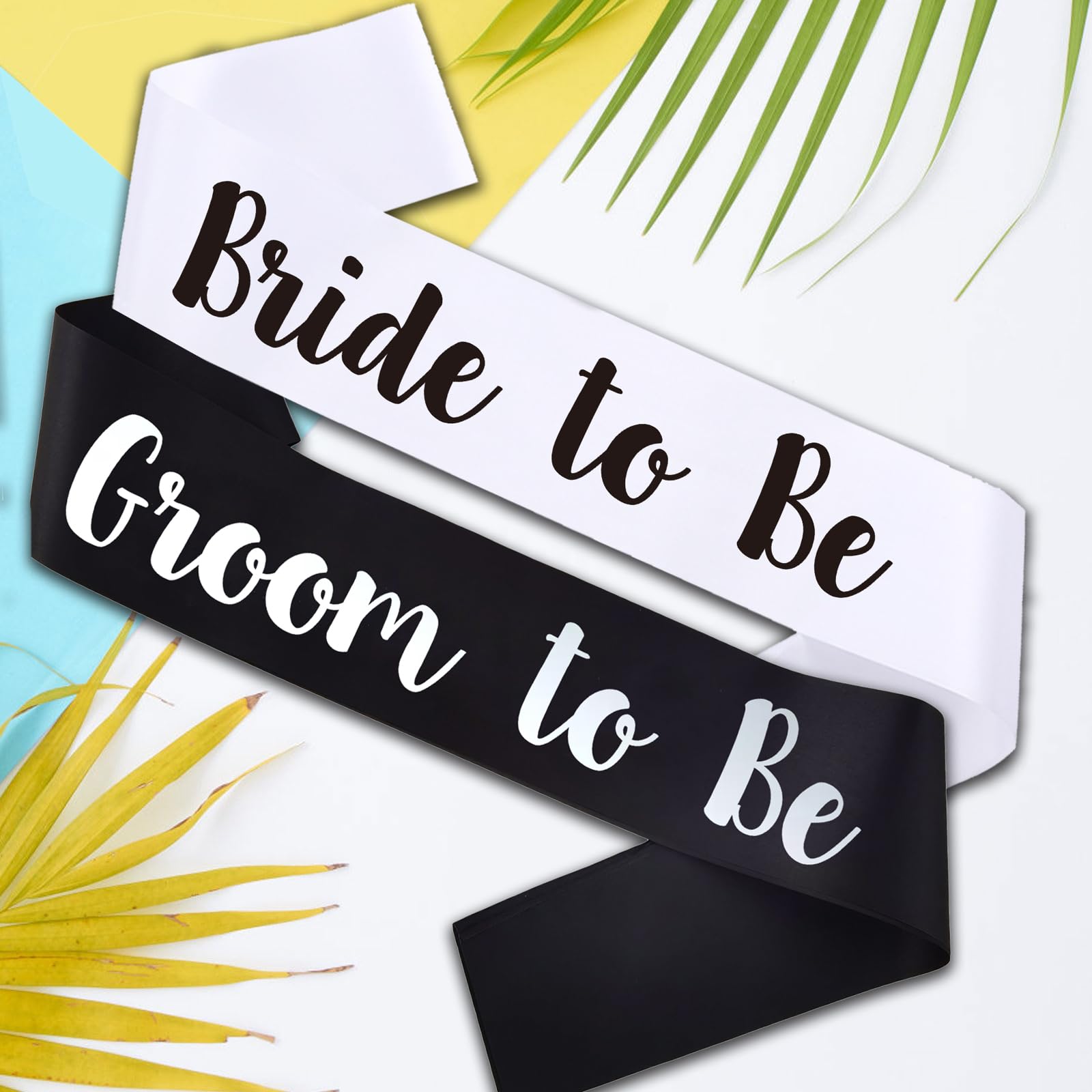 MUMUNN 2 PCS Bride to Be and Groom to Be Sash, Black & White Bachelorette Sashes for Bridal Shower Bachelorette Party Engagement Gifts