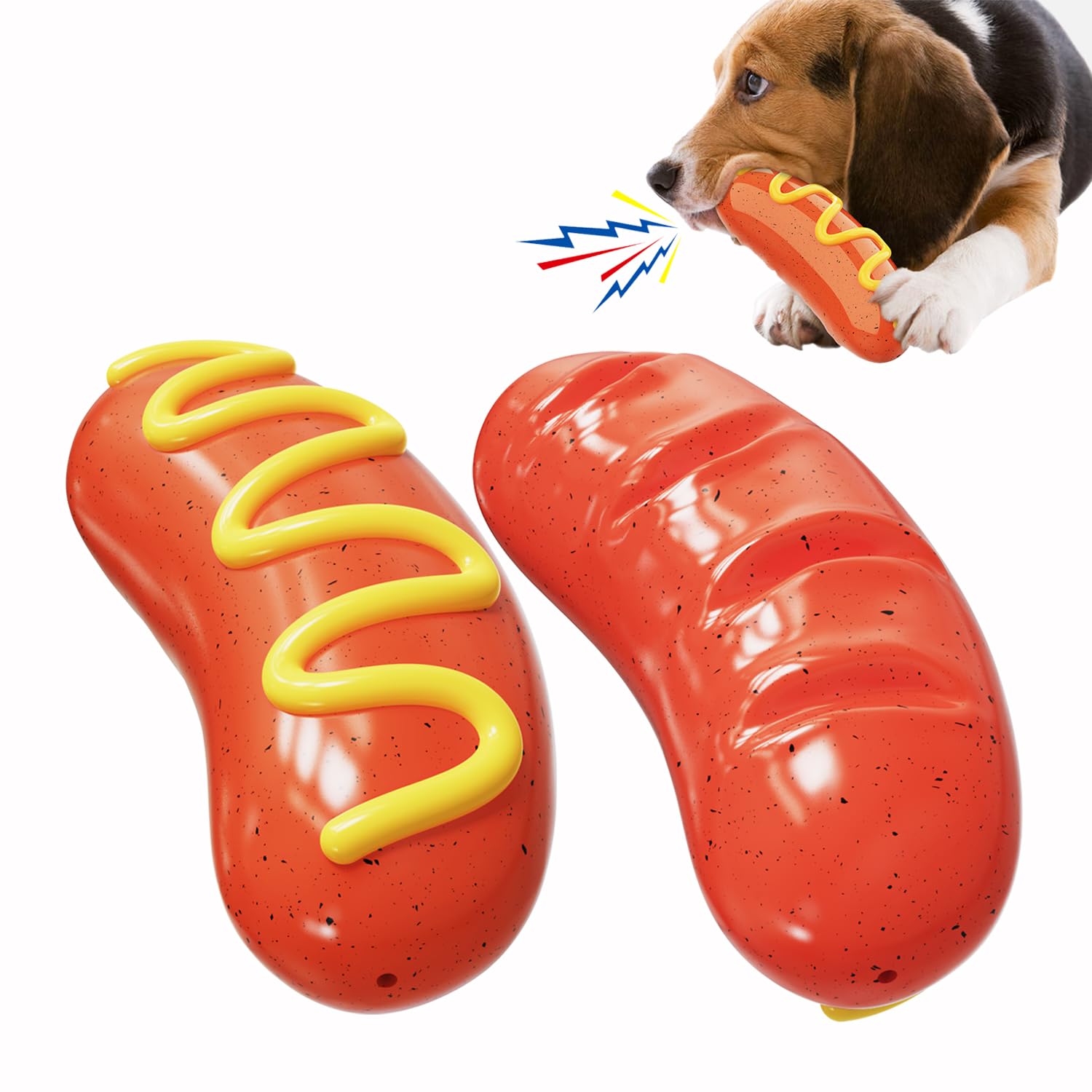 IDOLPET Tough Dog Toys, Dog Toys for Aggressive Chewers Large Breed Dogs, Hot Dog Dog Chew Toy Durable Dog Toys for Large Dogs Dog Extreme Chew Toys Indestructible