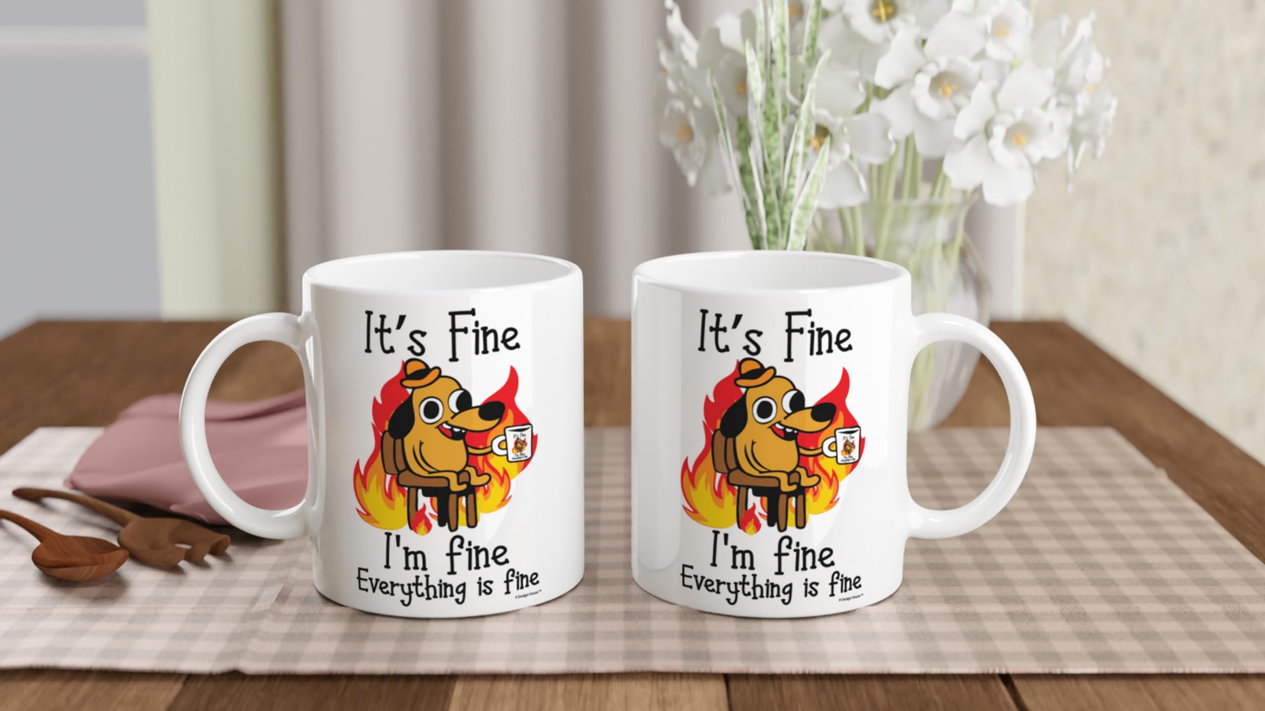 P Design House It's Fine Funny Coffee Mug, Funny Gifts for Women and Men. 11oz Coffe Cup (White)