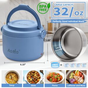 Aotto Electric Lunch Box, 32 oz Portable Food Warmer Heater, Lunch Warmer Portable for Work/Office/Car/Travel 12V/24V/110V 3-in-1, Warming Soup & Meal, Spill-Free, Men & Women's Gifts, Blue