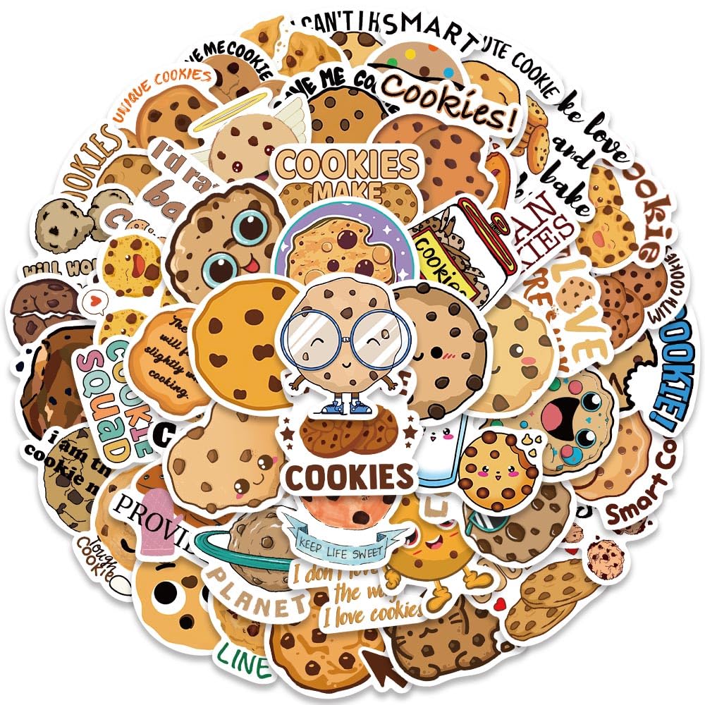 Cute Cookies Stickers for Kids, I Love Cookies Stickers, 50PCS Kawaii Snack Sticker Pack, Waterproof Vinyl Stickers for Water Bottle, Laptop, Scrapbook, Skateboard, Party Supplies