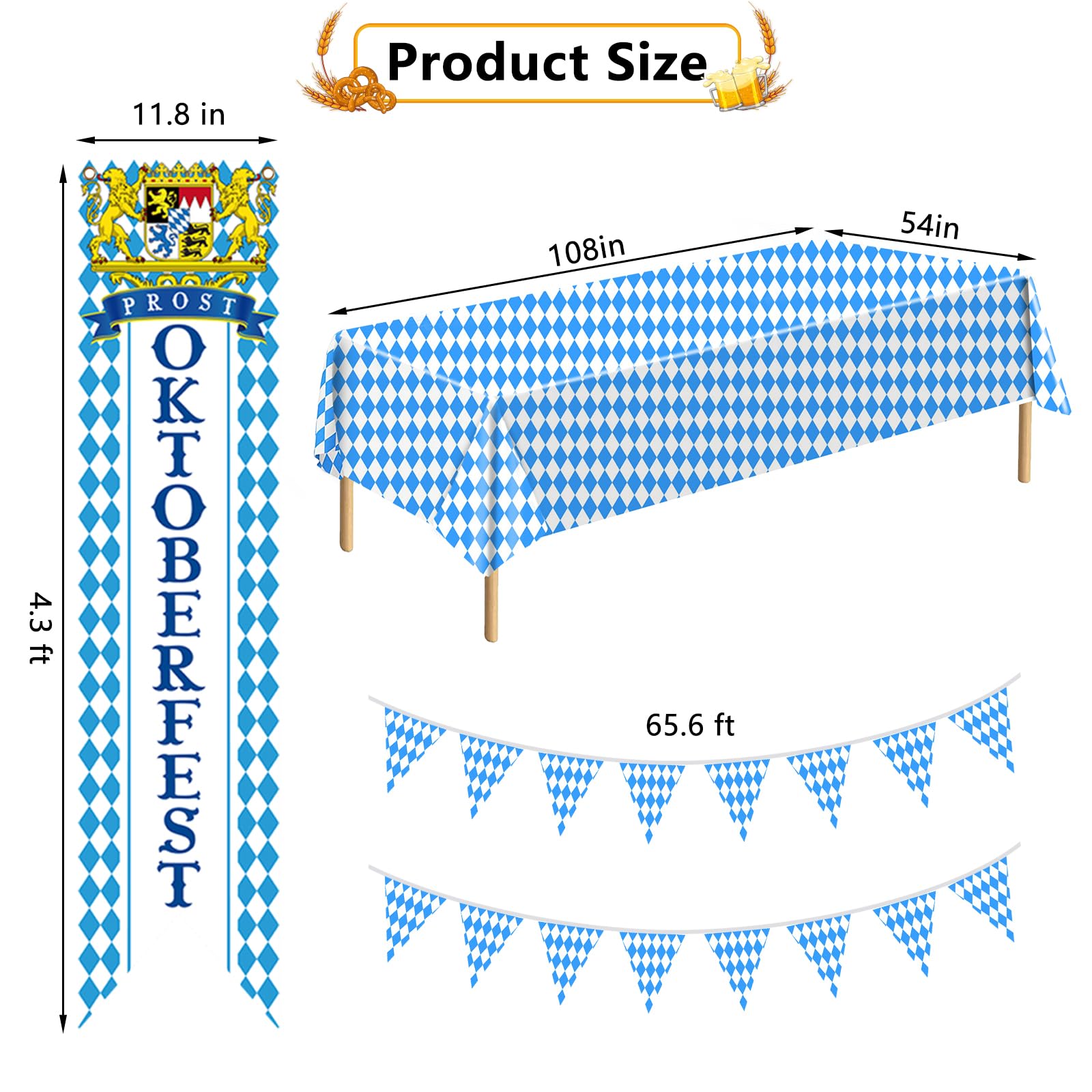 Oktoberfests Decorations Kit,German Party Supplies,Oktoberfests Flag Banner,Tablecloth Decoration Beers Festival Party Accessories