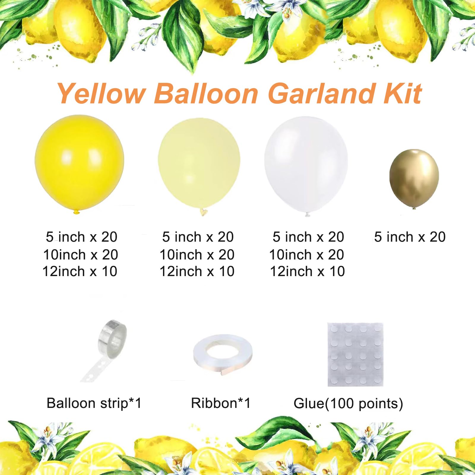 Yellow Balloon Garland Arch Kit, Lemon Daisy Honey Bee Theme Yellow Light Yellow White and Gold Balloons for Baby Shower Sunflower Sunset Sunshine Balloons Arch Party Decorations