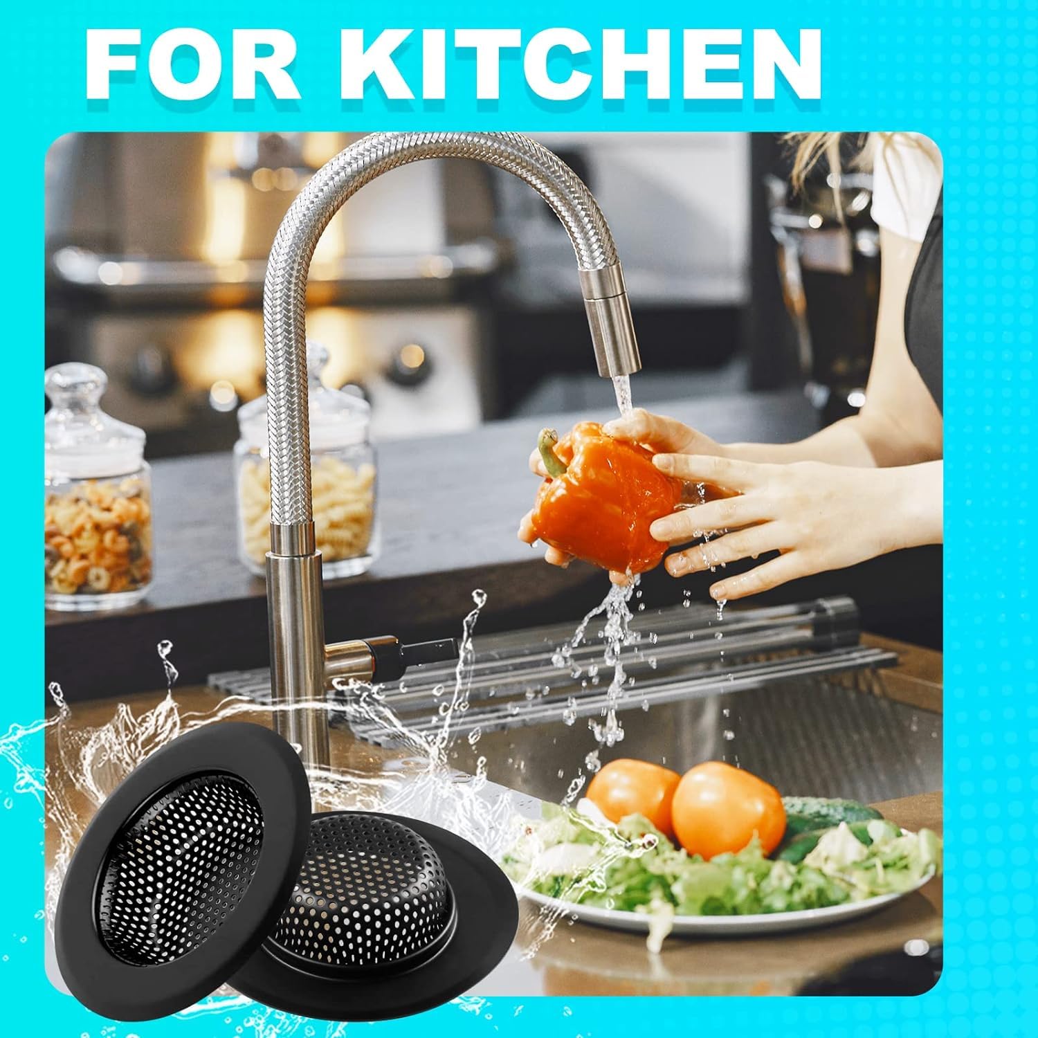 Black Kitchen Strainer Bathroom Sink Strainer, Stainless Steel Drain Filter, Prevent Clogging, 4.5 Inch/11cm Outer Diameter, Dishwasher Safe, Pack of 2