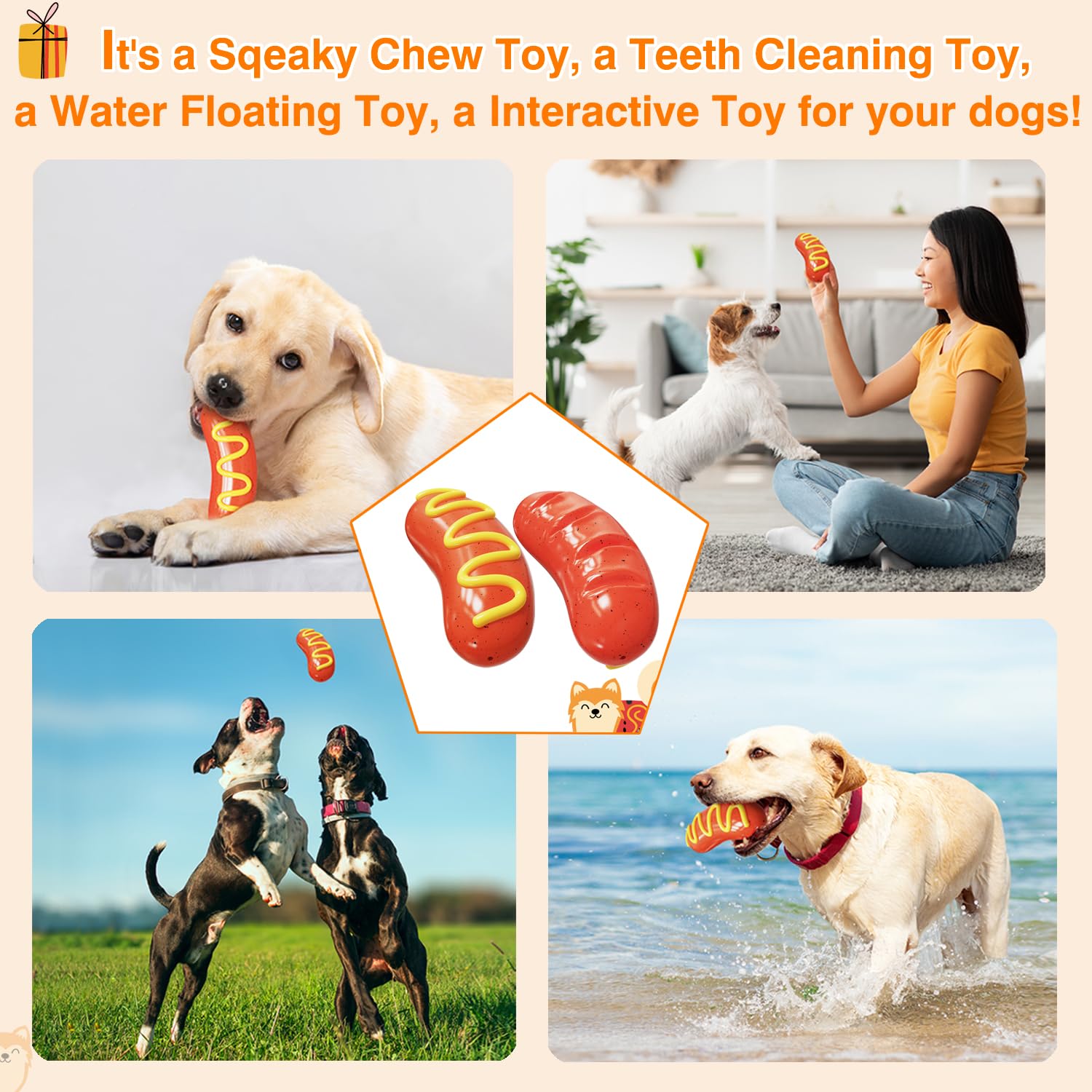 IDOLPET Tough Dog Toys, Dog Toys for Aggressive Chewers Large Breed Dogs, Hot Dog Dog Chew Toy Durable Dog Toys for Large Dogs Dog Extreme Chew Toys Indestructible