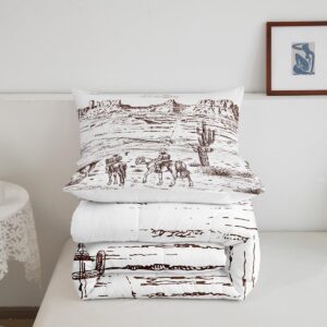 Cowboy Comforter Set Western Bedding Queen Size Wild West American Desert Rustic Hand Drawn Illustration Bedroom Decor Bedding Comforter Sets For Boys Adults Men Girls Rustic Farmhouse Duvet Insert