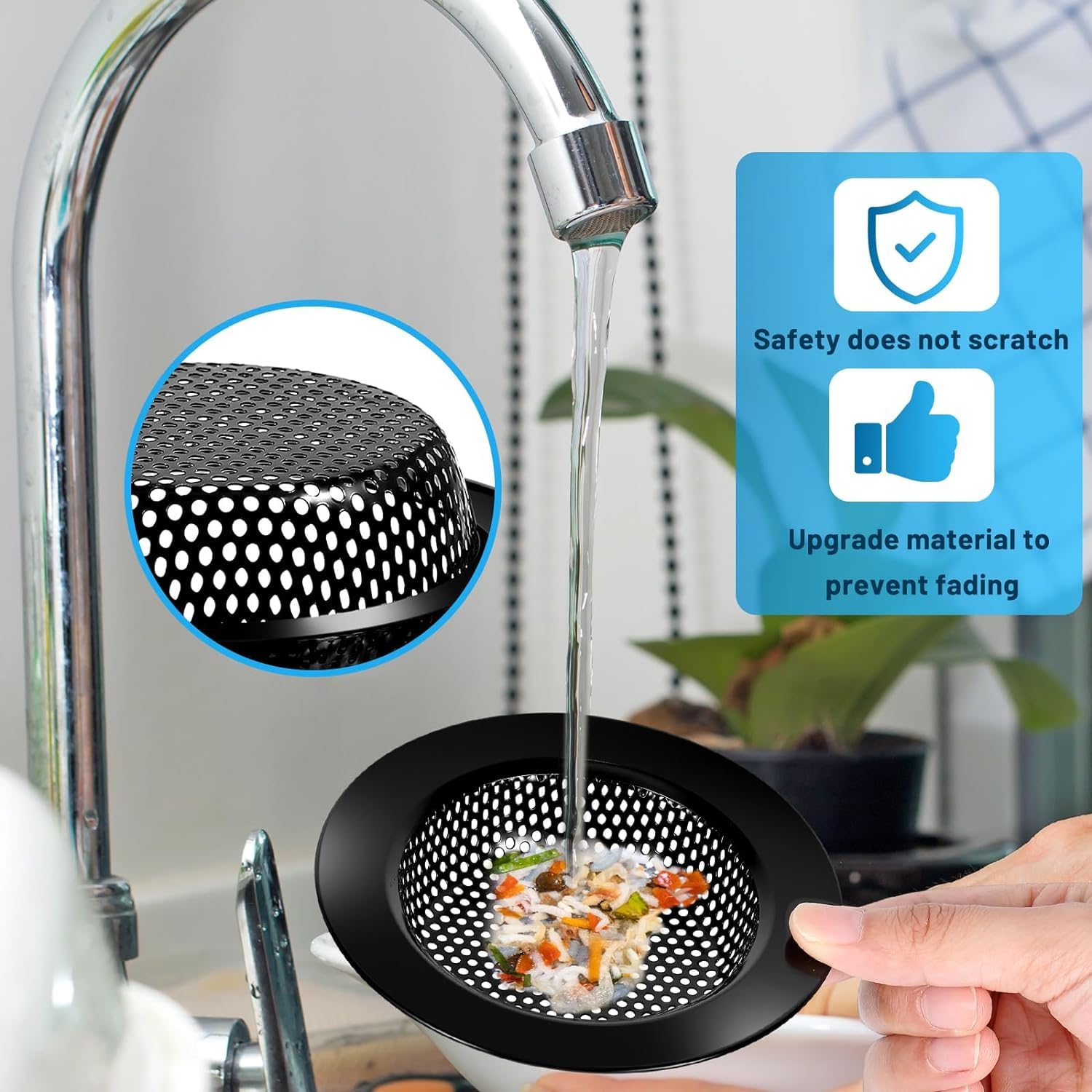 Black Kitchen Strainer Bathroom Sink Strainer, Stainless Steel Drain Filter, Prevent Clogging, 4.5 Inch/11cm Outer Diameter, Dishwasher Safe, Pack of 2