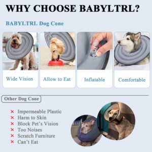 BABYLTRL Dog Cone Collar for After Surgery, Inflatable Pet Recovery Collar for Dogs and Cats, Soft Protective Recovery Cone to Prevent Pets from Touching Stitches, Wounds and Rashes (L, Grey)