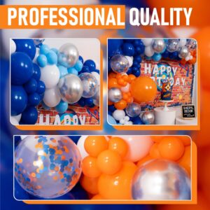 ALL-IN-1 Blue and Orange White Balloons Arch Kit & Garland – Small and Large White Orange and Blue Balloons – Orange and Blue Party Decorations & Supplies for Birthday Party, Nerf, Blippi, Graduation