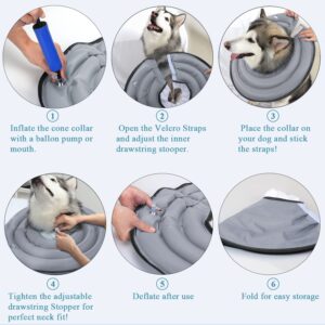 BABYLTRL Dog Cone Collar for After Surgery, Inflatable Pet Recovery Collar for Dogs and Cats, Soft Protective Recovery Cone to Prevent Pets from Touching Stitches, Wounds and Rashes (L, Grey)