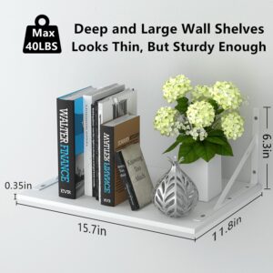 Deep Floating Shelves for Wall 4 Sets, 12 Inch Deep Floating Wall Shelves White, Wide Floating Shelhiteves Wall Mounted, Large Floating Shelves for Bathroom, Bedroom, Kitchen, Living Room, Office