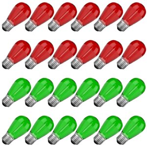 ecovania red green light bulbs for christmas decoration, 1watt waterproof shatterproof replacement bulbs for indoor outdoor string lights, e26 screw base,24pack