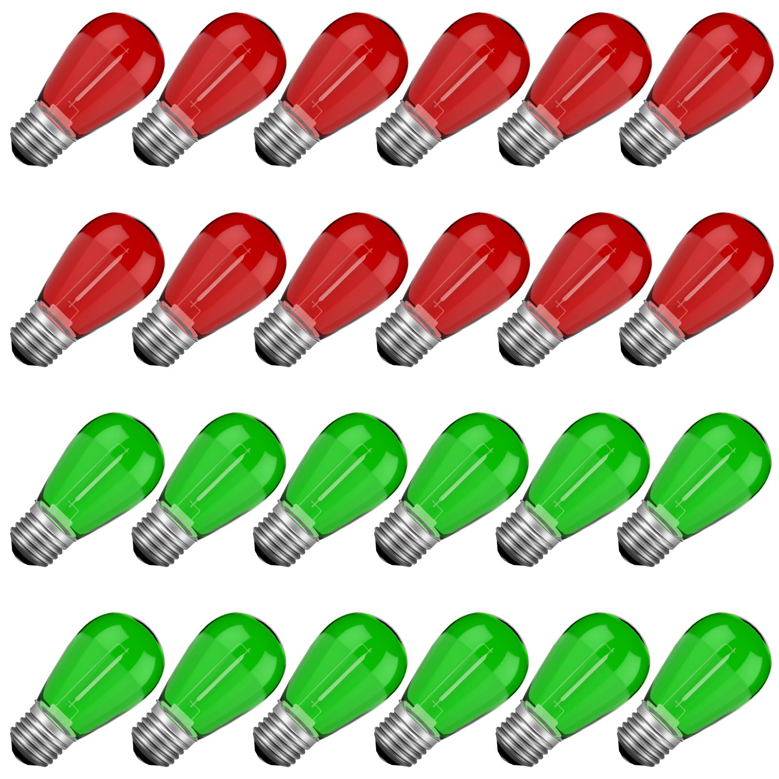 ECOVANIA Red Green Light Bulbs for Christmas Decoration, 1Watt Waterproof Shatterproof Replacement Bulbs for Indoor Outdoor String Lights, E26 Screw Base,24Pack