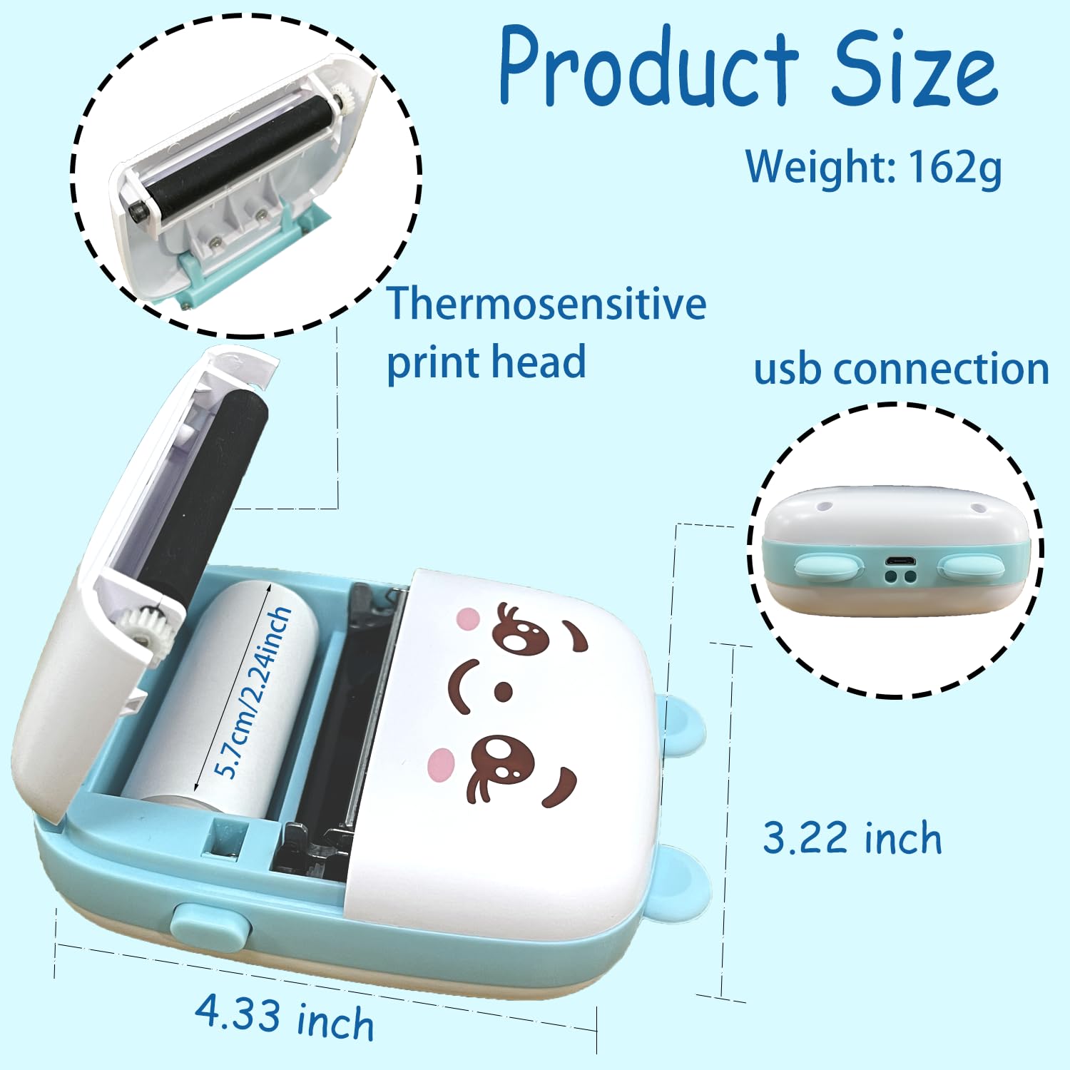 Funducts Mini Pocket Printer, Portable Thermal Printer for Pictures/Retro-Style Photos/Receipts/Notes/Lists/Label/Memo/QR Codes, Wireless Bluetooth Printer with Android or iOS APP (Blue)