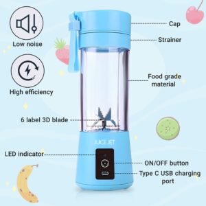 Juice Jet, Portable Blender, Mixer, USB Rechargeble, Personal Blender, Handheld Blender, Travel, Gym, Home, Outdoor, Office (Blue)