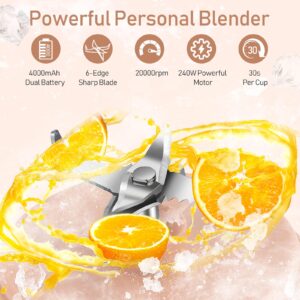 Portable Blender Personal Blender for Shakes and Smoothies, Mini USB Blender with 6 Blades, 17Oz Blender to Go for Travel, Office, and Sports