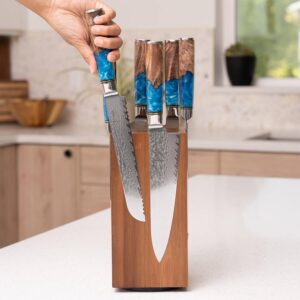 SENKEN Rotating Magnetic Knife Block without Knives, Natural Acacia Hardwood - 360 Degrees Rotation - Ultra Strong Neodymium Magnets, Universal Knife Holder & Storage (Rotating Magnetic Block)