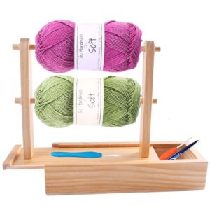 hgfunlux yarn holder dispenser for crocheting,crochet yarn holder with storage box,twizzter portable yarn holder,yarn holder for crocheting,handmade wood yarn dispenser,yarn ball holder