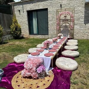 Kids party table,Wood table (30"W x 90"L x13"H) boho table, wooden table, low foldable table,low table, boho picnic table,large garden table (Natural Wood) FOR 13 PERSON