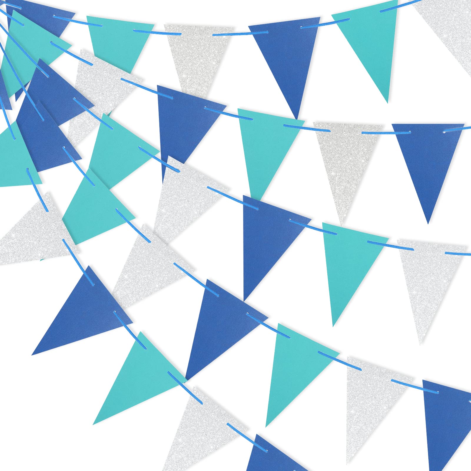 Anwyll Pennant Banner Flags,40Ft Triangle Banner Bunting Flags,Blue Silver Paper Pennant No-DIY for Graduation,Grand Opening,Party Celebrations,Wedding,Baby Shower Decoration,Indoor and Outdoor