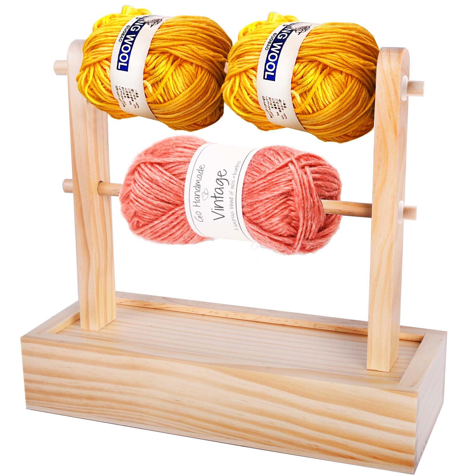 Hgfunlux Yarn Holder Dispenser for Crocheting,Crochet Yarn Holder with Storage Box,Twizzter Portable Yarn Holder,Yarn Holder for Crocheting,Handmade Wood Yarn Dispenser,Yarn Ball Holder