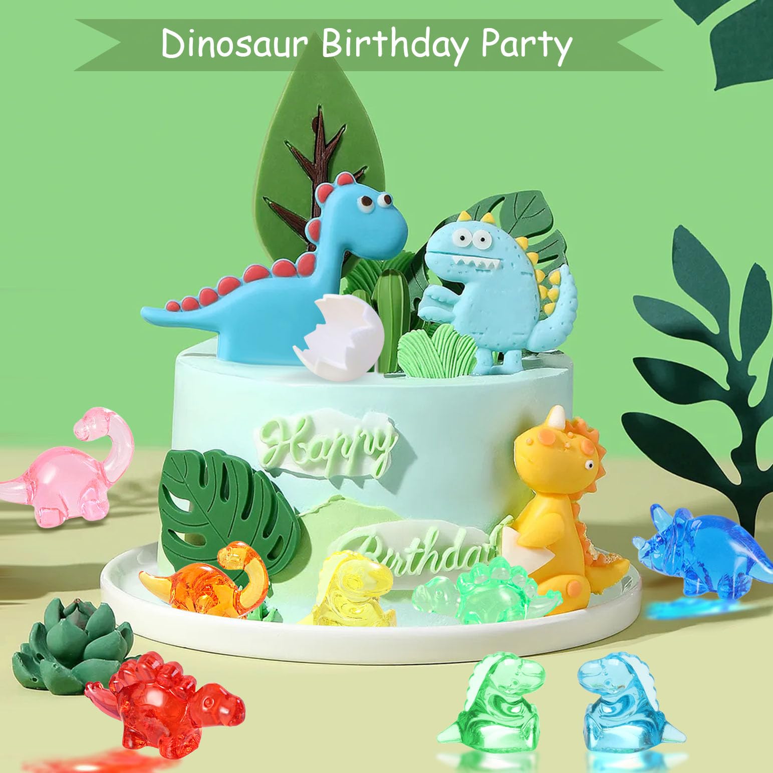 HAPTIME 50 Pcs Mini Dinosaur Figures, Mini Resin Animals to Hide, Sensory Bin/Treasure Box Toys, Bulk Plastic Dinosaur Party Favors, Small Classroom Prizes, Tiny Figurines for Kids, Vase Filler